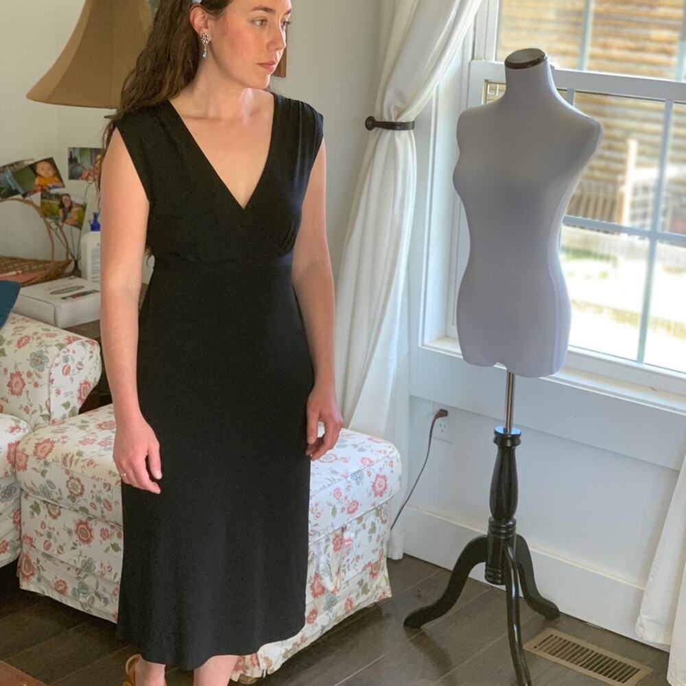 Merona Black Stretch Midi Dress W/Tie, Size S
